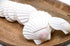 white scallop name card holders